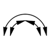 Multi-position actuators motion symbol. Used for 3-position, 4-position, and 5-position actuators.